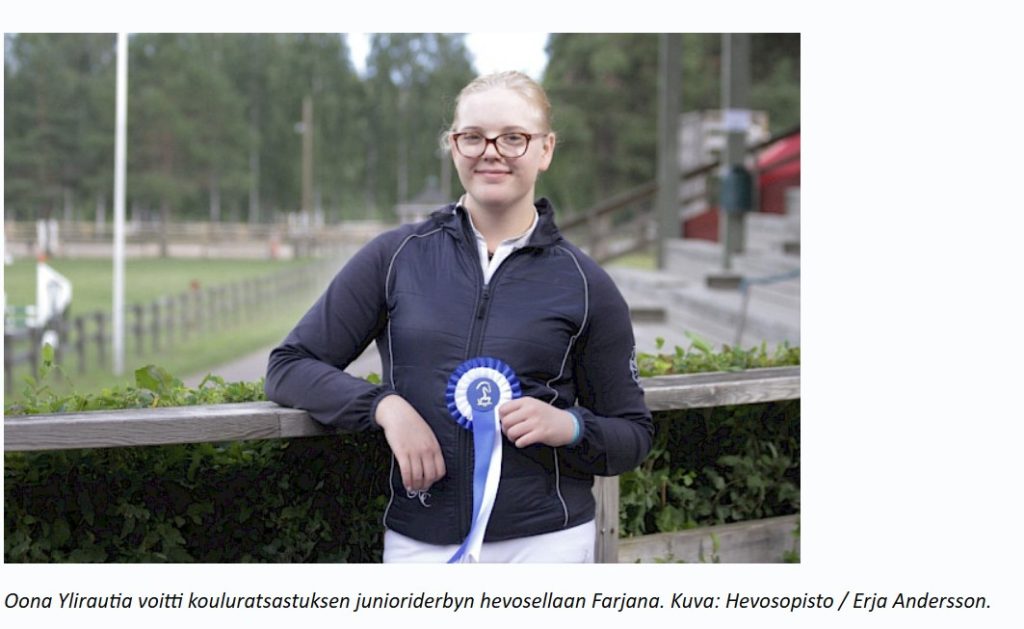 Oona Ylirautia voitti kouluratsastuksen juniorderbyn hevosellaan Farjana